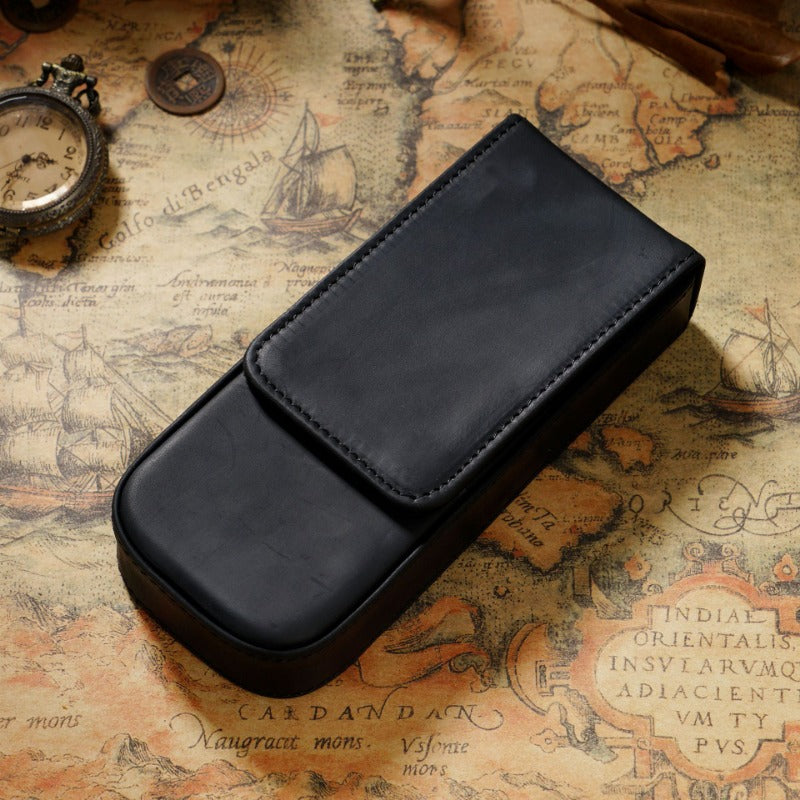 Wholesale Crazy Horse Leather 3-Pack Handmade Magnetic Drawer Pen Bag
